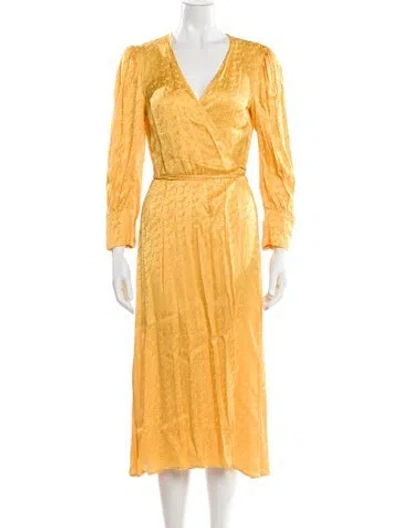 Pre-owned The Andamane V-neck Midi Length Dress In Yellow