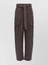 The Andamane Waist Belted Cargo Pants Button Elastic In Brown