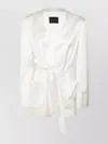 The Andamane Waist Belted Satin Finish Blazer In White
