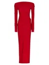 The Andamane Off-the-shoulder Long Sleeve Fitted Jumpsuit In Red