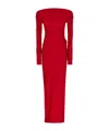 The Andamane Off-the-shoulder Long Sleeve Fitted Jumpsuit In Red