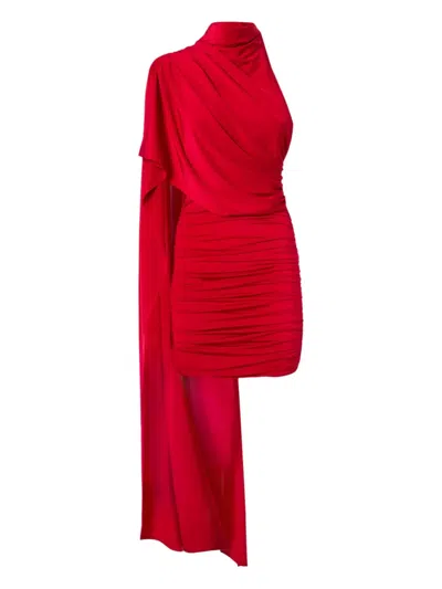 The Andamane Waverly Cape Ruched Effect Mini Dress In Red