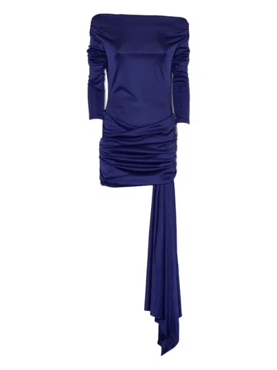 The Andamane Wendell Draped Off-the-shoulder Mini Dress In Blue