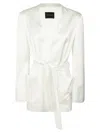The Andamane Waist Belted Satin Finish Blazer In White