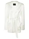 The Andamane Waist Belted Satin Finish Blazer In White