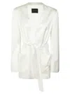 The Andamane Waist Belted Satin Finish Blazer In White