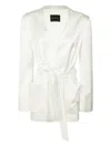 The Andamane Minimalist Satin-finish Blazer With Self-tie Belt In White