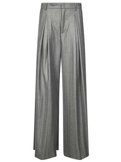 The Andamane Wide-leg Palazzo Pants With Vertical Pinstripes In Gray