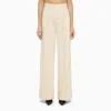 The Andamane Wide Wool-blend Pinstripe Trousers In White