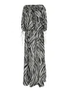The Andamane Wilma Black And White Long Dress With Long Balloon Sleeves And All-over Zebra Print In Cotton Woman In White/black