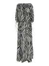 The Andamane Wilma Black And White Long Dress With Long Balloon Sleeves And All-over Zebra Print In Cotton Woman In Gray