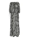 The Andamane Wilma Black And White Long Dress With Long Balloon Sleeves And All-over Zebra Print In Cotton Woman