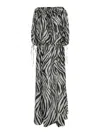The Andamane Wilma Black And White Long Dress With Long Balloon Sleeves And All-over Zebra Print In Cotton Woman In Multicolor