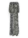 The Andamane Wilma Black And White Long Dress With Long Balloon Sleeves And All-over Zebra Print In Cotton Woman In Multicolor