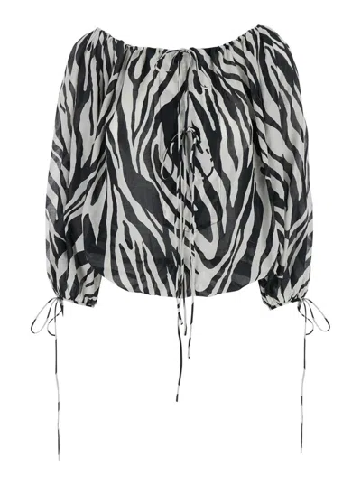 THE ANDAMANE 'WILMA' BLACK AND WHITE TOP WITH BOAT NECK AND ALL-OVER ZEBRA MOTIF IN COTTON WOMAN