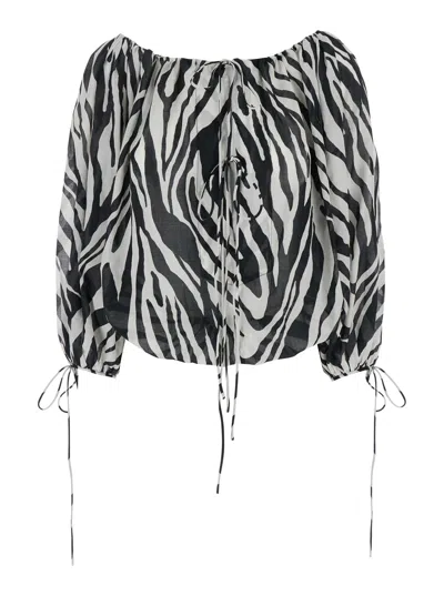 The Andamane Wilma Black And White Top With Boat Neck And All-over Zebra Motif In Cotton Woman In Multicolor