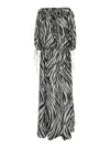 The Andamane Wilma Black And White Long Dress With Long Balloon Sleeves And All-over Zebra Print In Cotton Woman