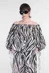 The Andamane Wilma Black And White Top With Boat Neck And All-over Zebra Motif In Cotton Woman