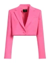 The Andamane Cropped Fuchsia Blazer With Classic Lapel In Pink