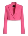 The Andamane Cropped Fuchsia Blazer With Classic Lapel In Pink