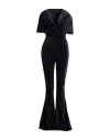 The Andamane Naomi Blue Hooded Flared Jumpsuit In Crushed Velvet Woman In Black
