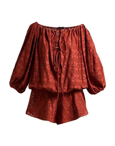 The Andamane Woman Playsuit Brick Size 6 Cotton, Elastane In Red