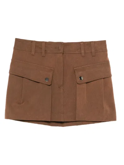The Andamane Women's Cargo Mini Skirt With Zip And Button Closure In Brown