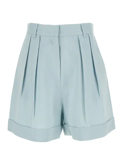 The Andamane Women Light Blue Shorts With Pinces In Linen Blend Woman