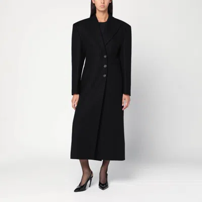 The Andamane Women's Long Single-breasted Coat In Wool In Black