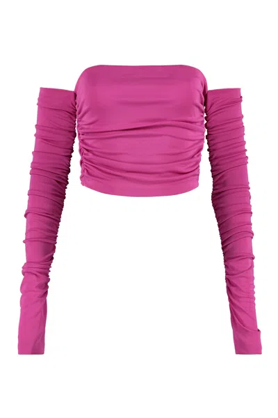 The Andamane Women's Long Sleeve Crop Top In Fuchsia