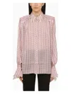 The Andamane Pink Semi-transparent Silk Polka Dot Shirt Women In Pink