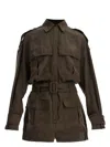 The Andamane Khaki Viscose Short Jumpsuit With Adjustable Waist In Green