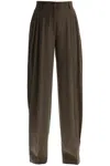 The Andamane Khaki Wide Leg Viscose Trousers With Front Pleats In Green