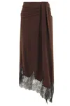 The Andamane Draped Lace-trim Midi Skirt In Brown