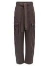 The Andamane Waist Belted Cargo Pants Button Elastic In Brown
