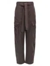 The Andamane Waist Belted Cargo Pants Button Elastic In Brown