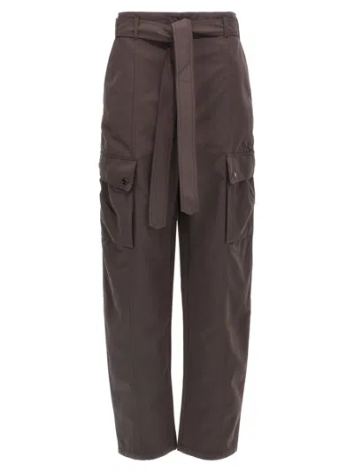 The Andamane Waist Belted Cargo Pants Button Elastic In Brown