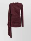 The Andamane Asymmetric Mini Dress Draped Detail In Burgundy