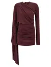 The Andamane Asymmetric Mini Dress Draped Detail In Brown