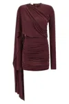 The Andamane Asymmetric Mini Dress Draped Detail In Burgundy