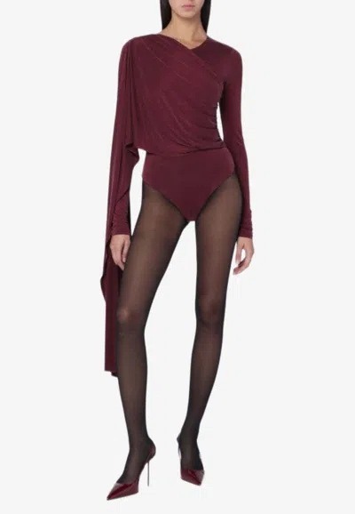 The Andamane Xenia Fitted Velvet Bodysuit In Burgundy