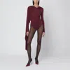 The Andamane Asymmetric Long Sleeve Bodysuit With Draped Detail In Burgundy
