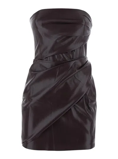 THE ANDAMANE BORDEAUX DRESS WITH WITH ALL-OVER DRAPES IN TECH FABRIC WOMAN