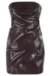 The Andamane Strapless Mini Dress Featuring Draped Detailing In Brown