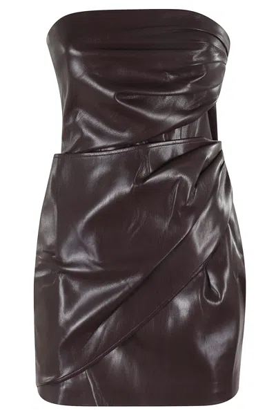 The Andamane Yana Dress Sleveless Draped Mini Dress In Brown