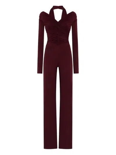 The Andamane Yvonee Draped Halterneck Jumpsuit In Red
