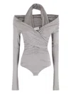 The Andamane Yvonne Draped Long-sleeve Bodysuit In Gray