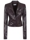 The Andamane Cropped Vegan Leather Blazer In Brown