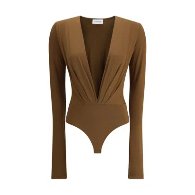 The Andamane V-neck Long-sleeve Bodysuit In Brown