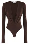 The Andamane Zelda Bodysuit Deep Vneck Bodysuit In Brown